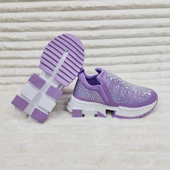Presto Light Weight Slip on Purple Rhinestone Sneakers - Running Shoes J - Picture 3 of 14